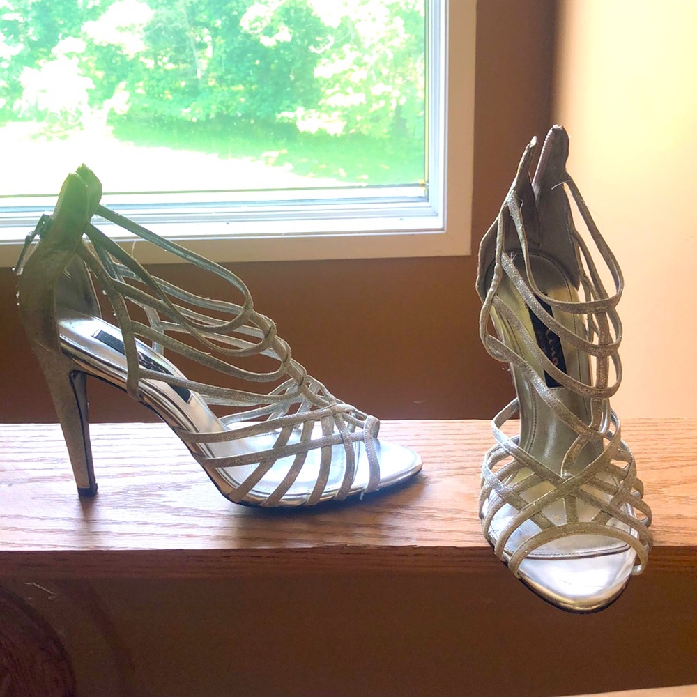 Silver strappy heels
